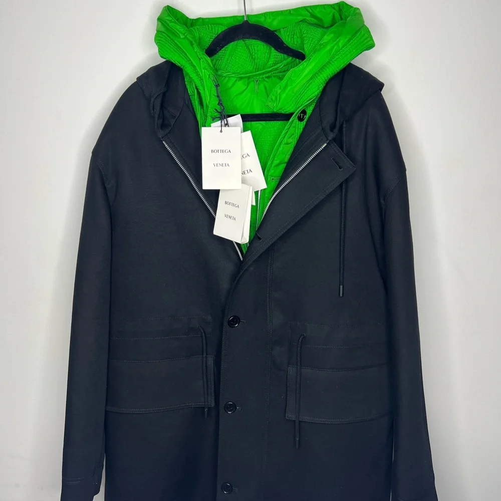 Bottega Veneta 2 in 1 Parka Coat Nylon Black Green Men’s Medium $6,700 - Picture 3 of 9